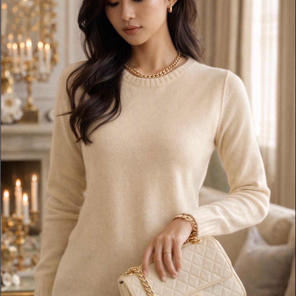 JAMES PERSE crew neck 100% cashmere with pocket ivory sweater size 4/ XL